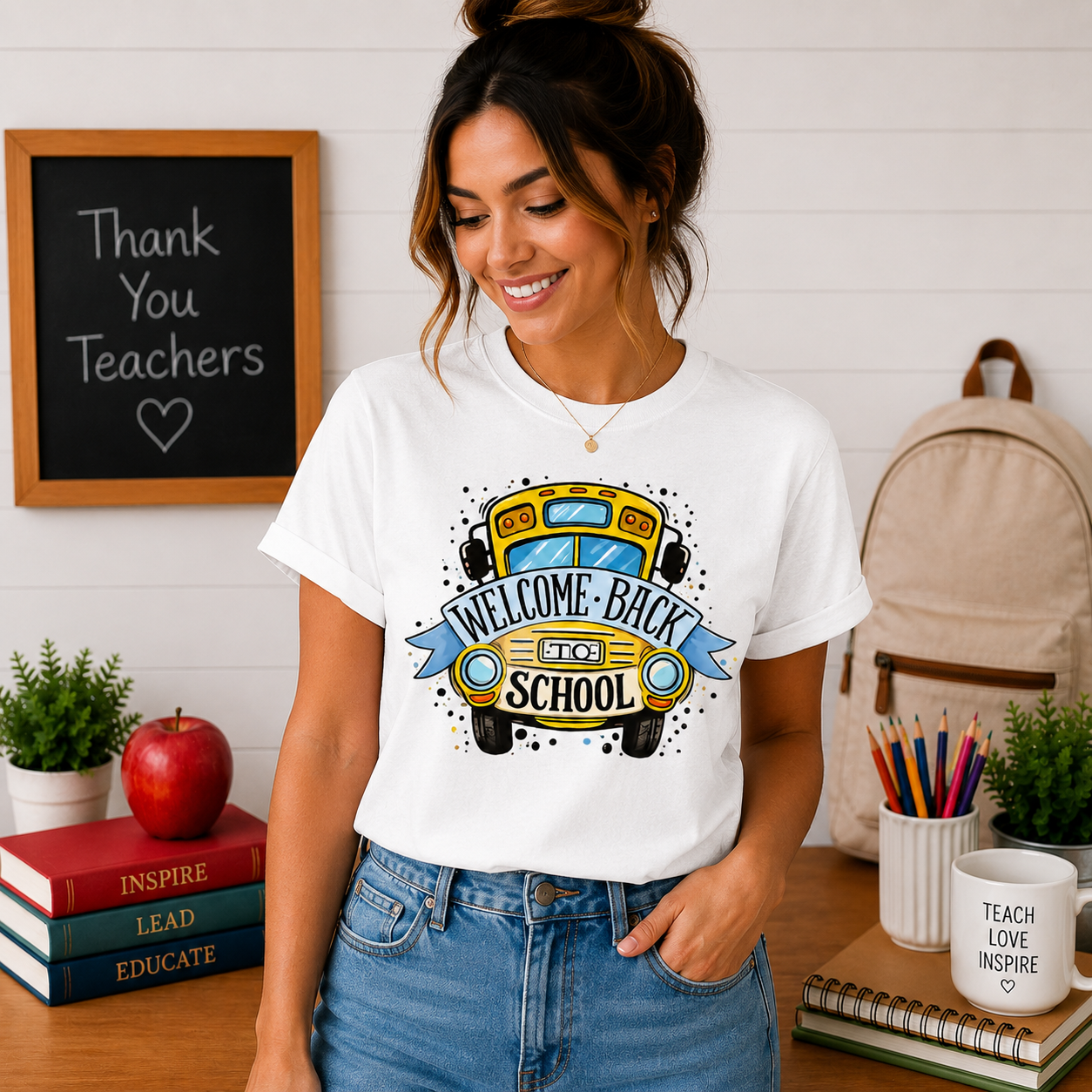 Welcome Back to School T-Shirt — Yellow School Bus Graphic Tee