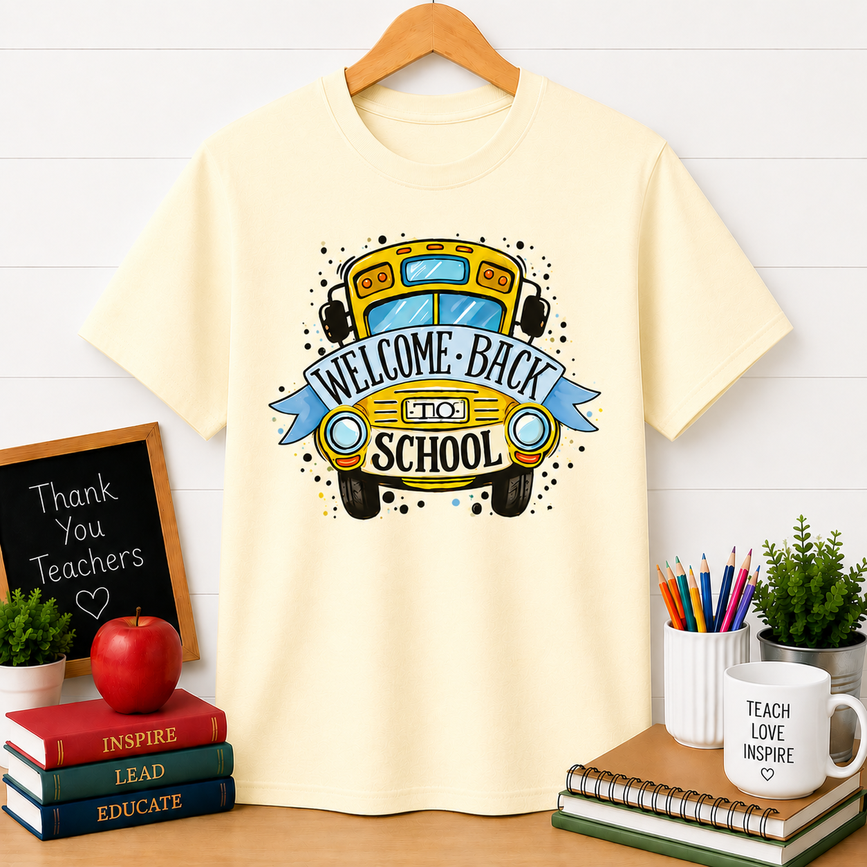 Welcome Back to School T-Shirt — Yellow School Bus Graphic Tee