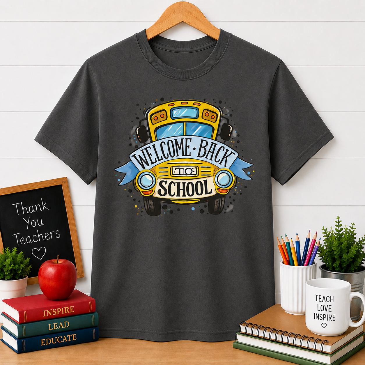 Welcome Back to School T-Shirt — Yellow School Bus Graphic Tee
