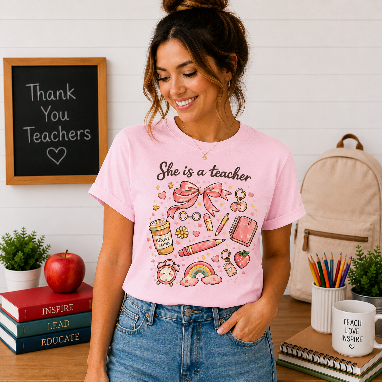 She Is a Teacher T-Shirt — Cute Pastel Teacher Appreciation Tee