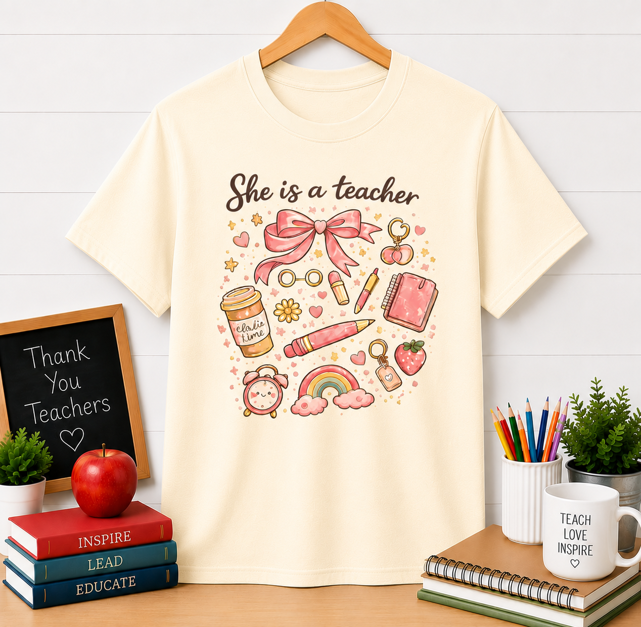 She Is a Teacher T-Shirt — Cute Pastel Teacher Appreciation Tee