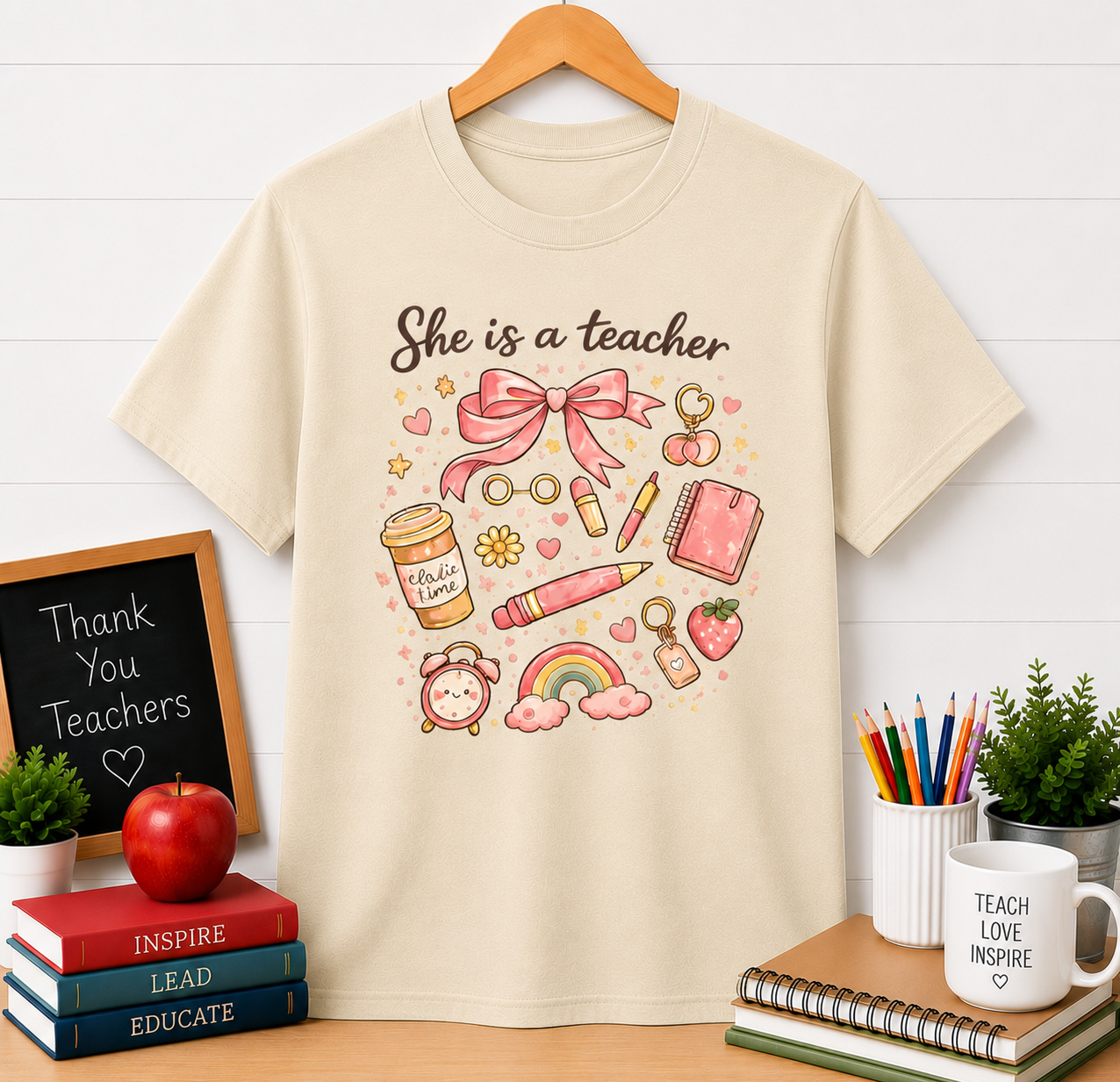 She Is a Teacher T-Shirt — Cute Pastel Teacher Appreciation Tee