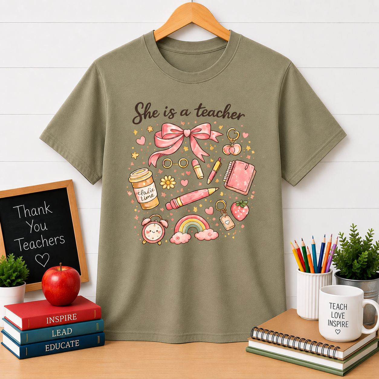 She Is a Teacher T-Shirt — Cute Pastel Teacher Appreciation Tee