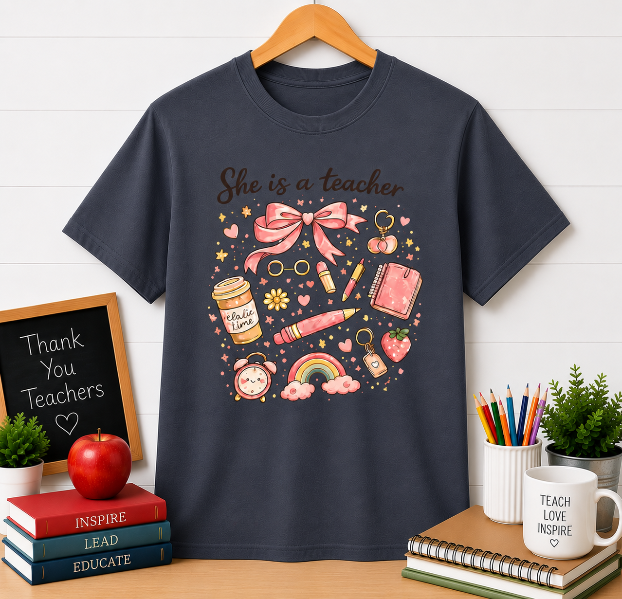 She Is a Teacher T-Shirt — Cute Pastel Teacher Appreciation Tee