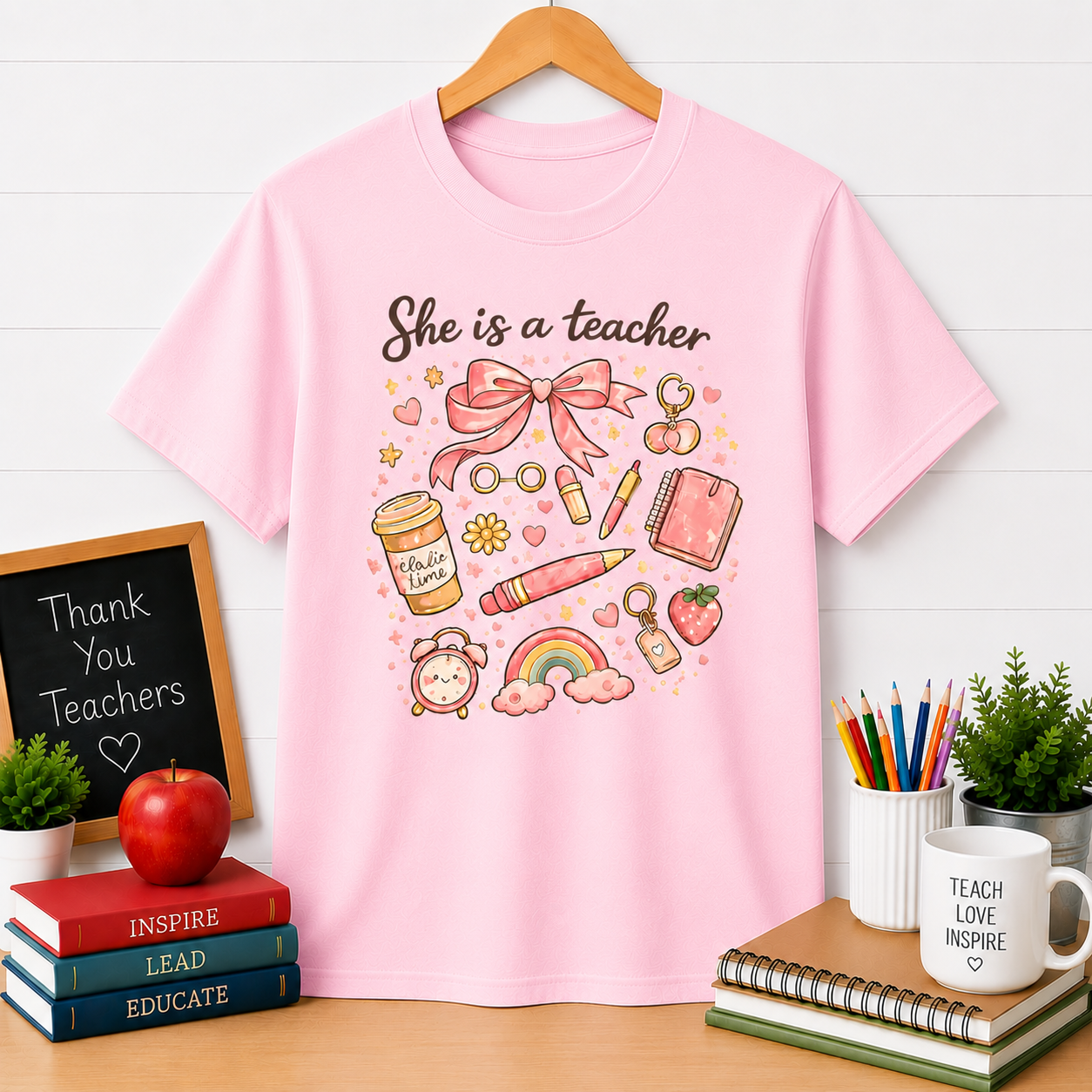 She Is a Teacher T-Shirt — Cute Pastel Teacher Appreciation Tee