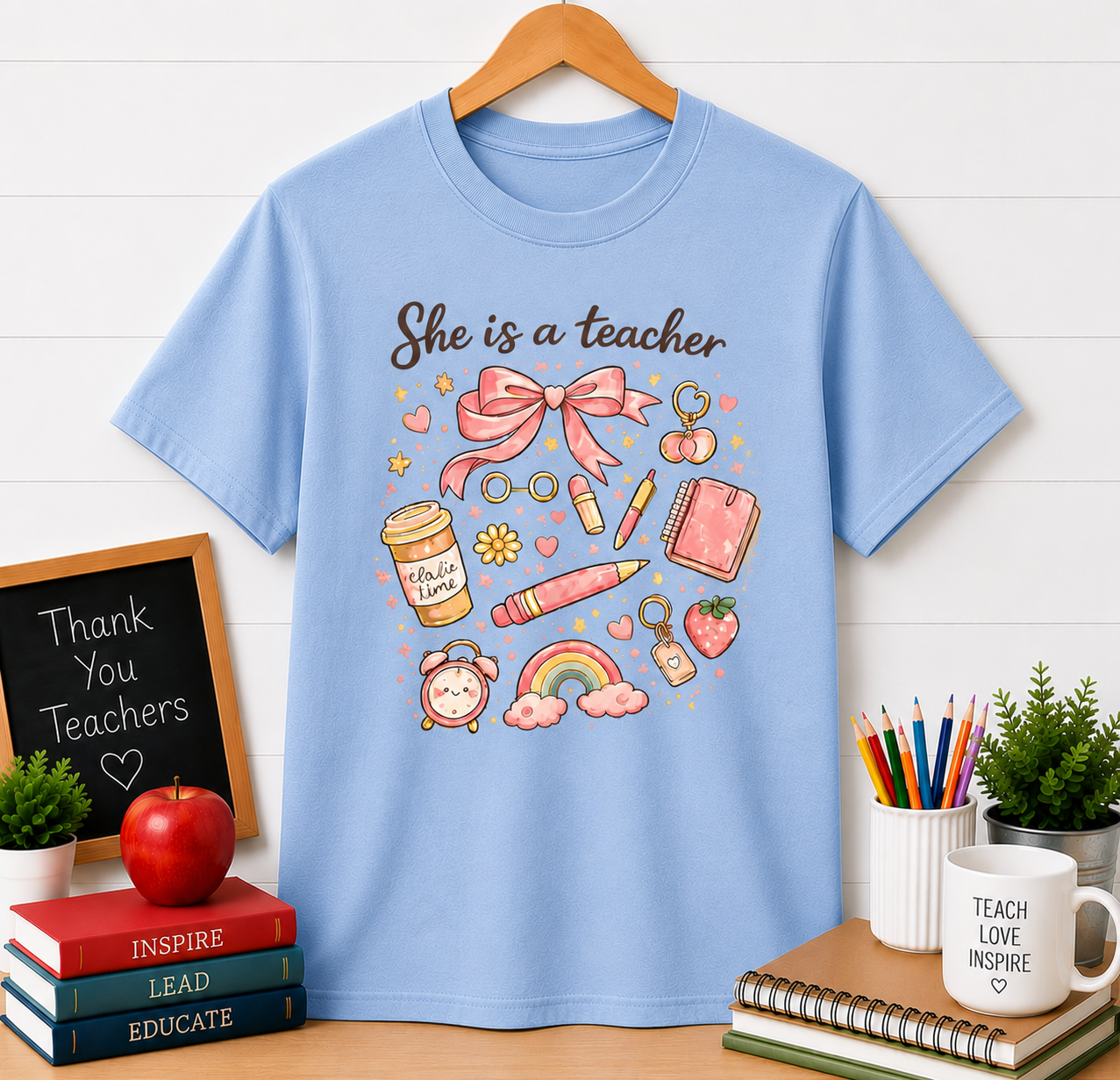 She Is a Teacher T-Shirt — Cute Pastel Teacher Appreciation Tee