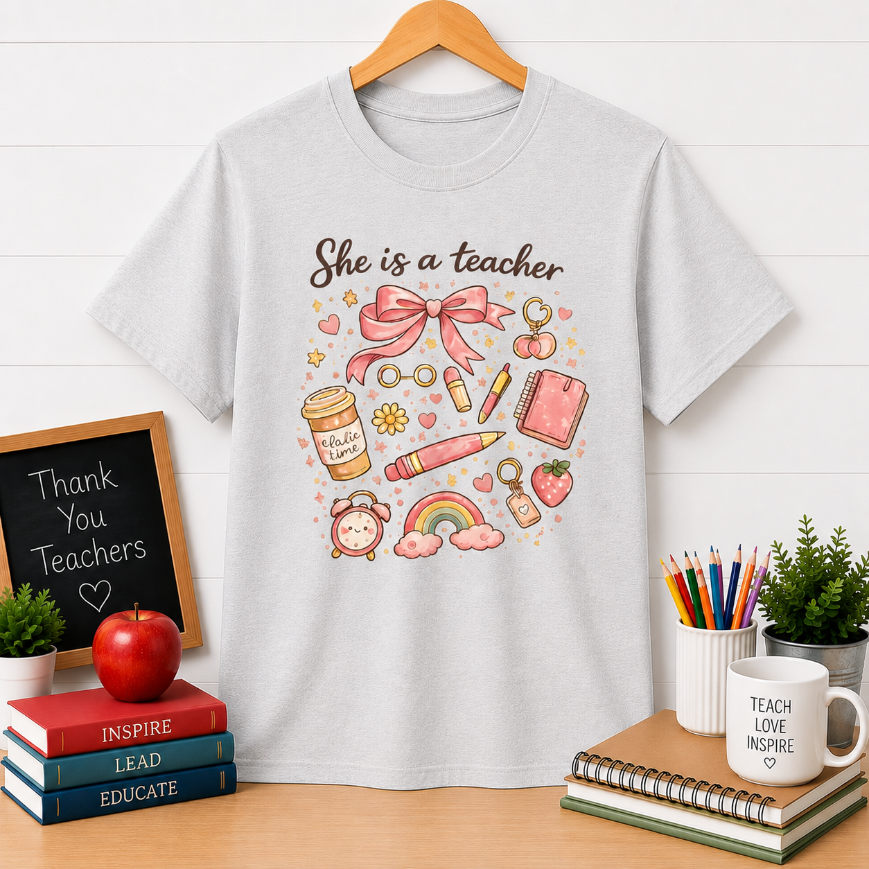 She Is a Teacher T-Shirt — Cute Pastel Teacher Appreciation Tee