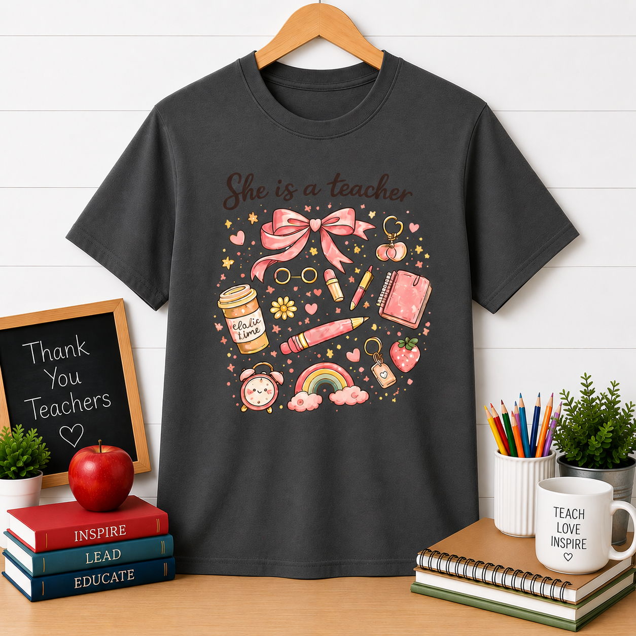 She Is a Teacher T-Shirt — Cute Pastel Teacher Appreciation Tee
