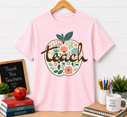 Floral Apple Teacher T-Shirt