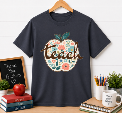 Floral Apple Teacher T-Shirt