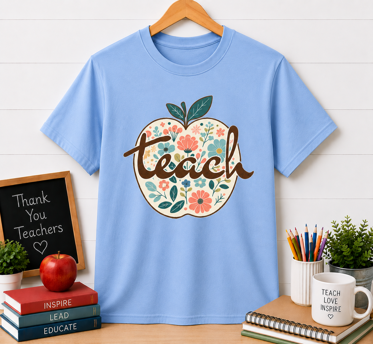 Teacher Floral Apple T-Shirt