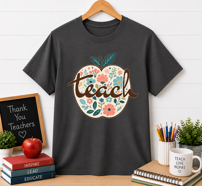 Floral Apple Teacher T-Shirt