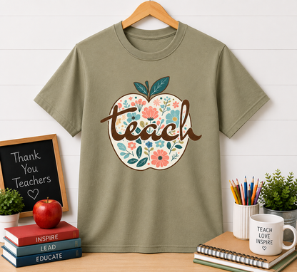 Floral Apple Teacher T-Shirt