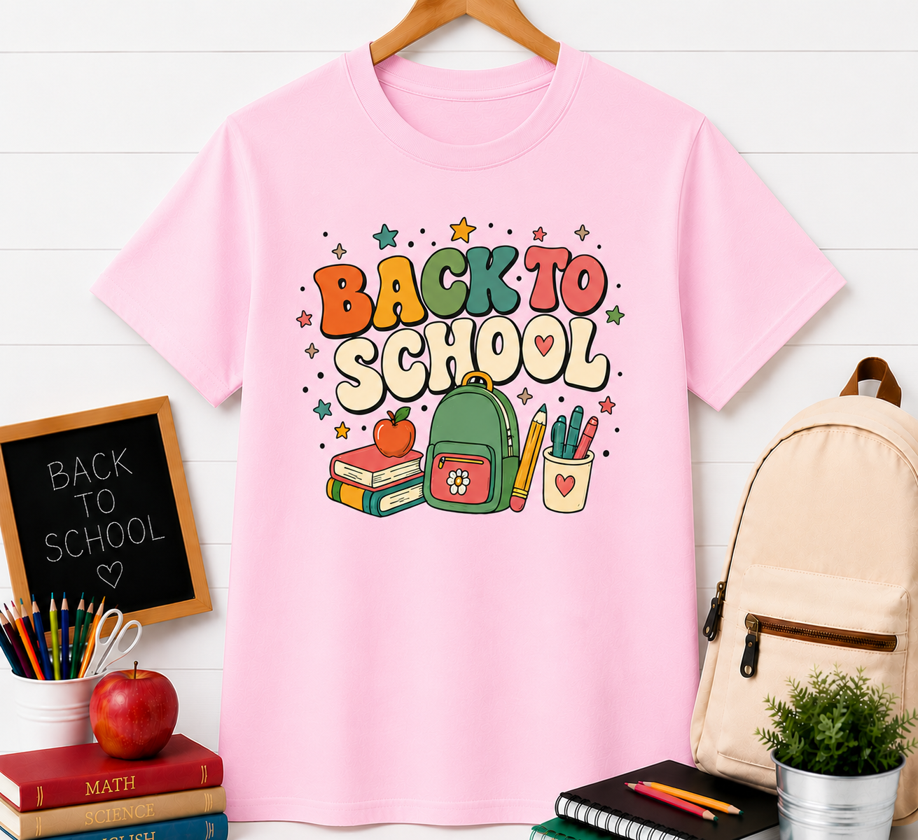 Back to School Kids T‑Shirt — Cute Backpack & Supplies Graphic Tee