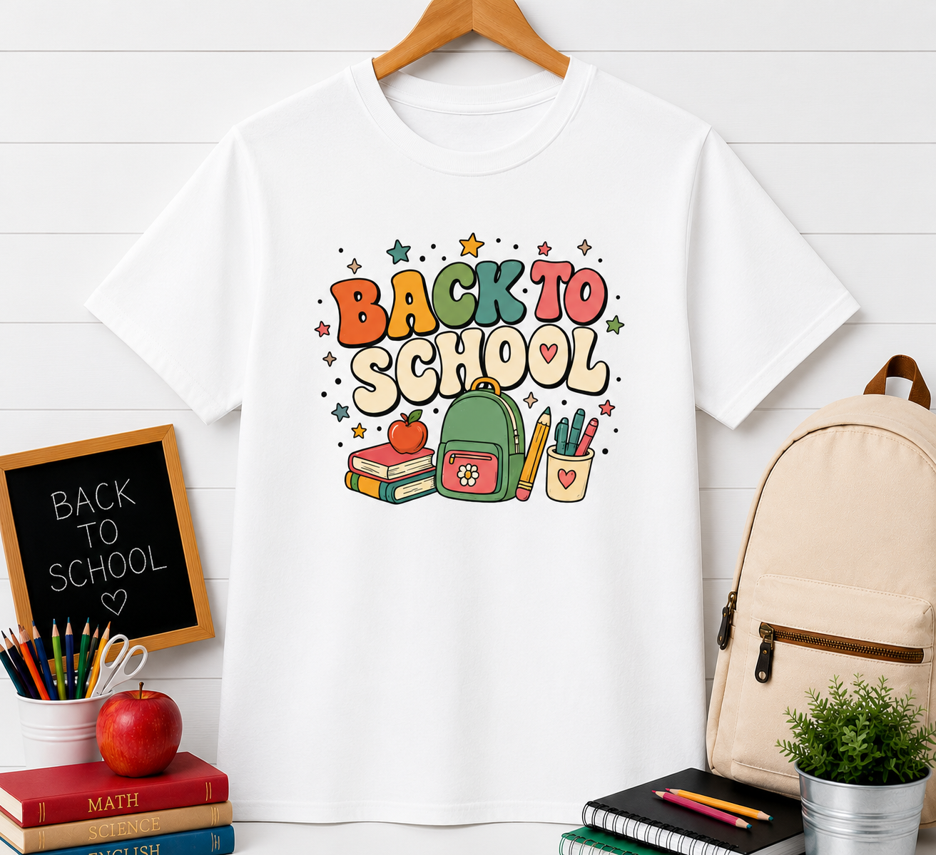 Back to School Kids T‑Shirt — Cute Backpack & Supplies Graphic Tee