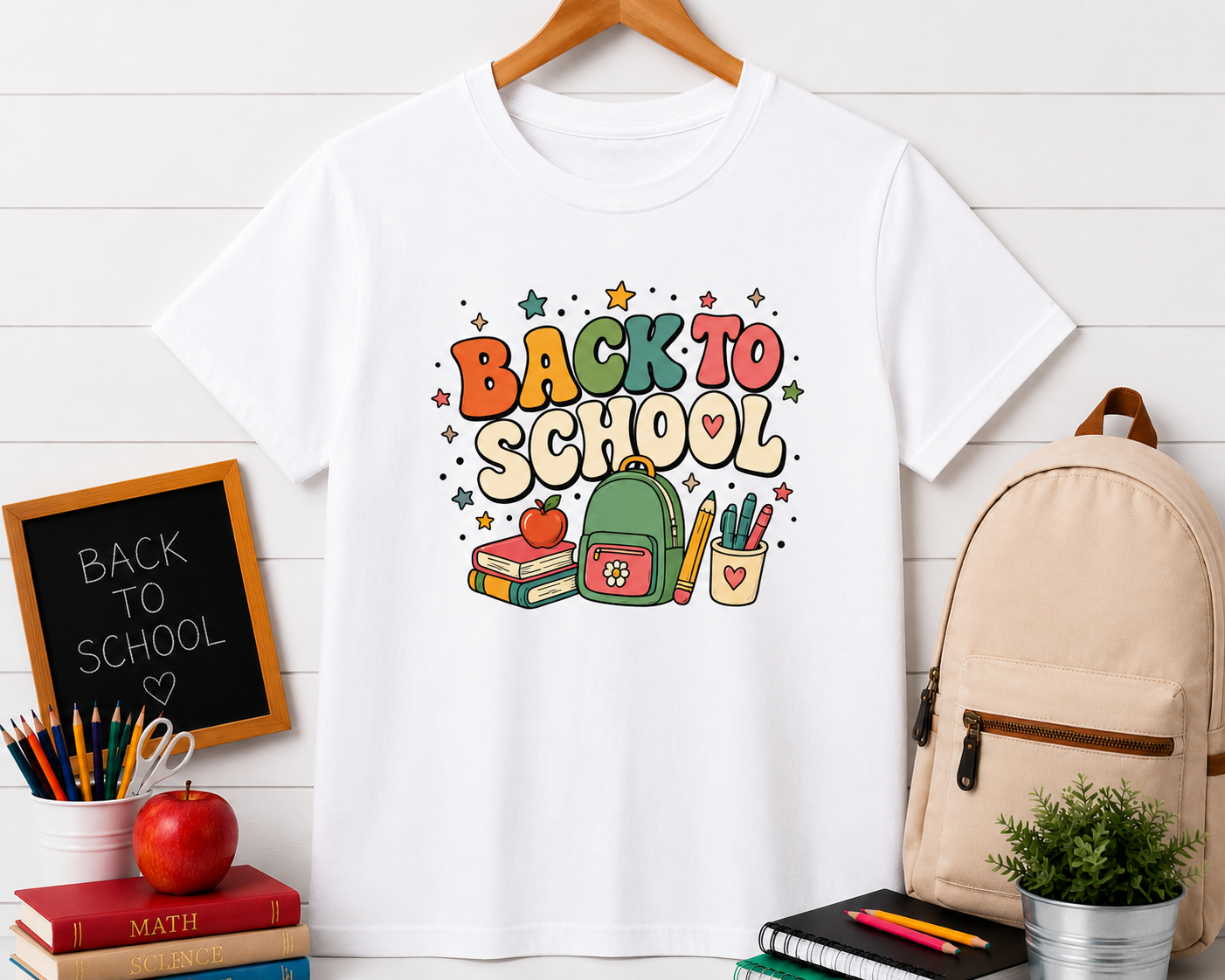 Back to School Kids T‑Shirt — Cute Backpack & Supplies Graphic Tee