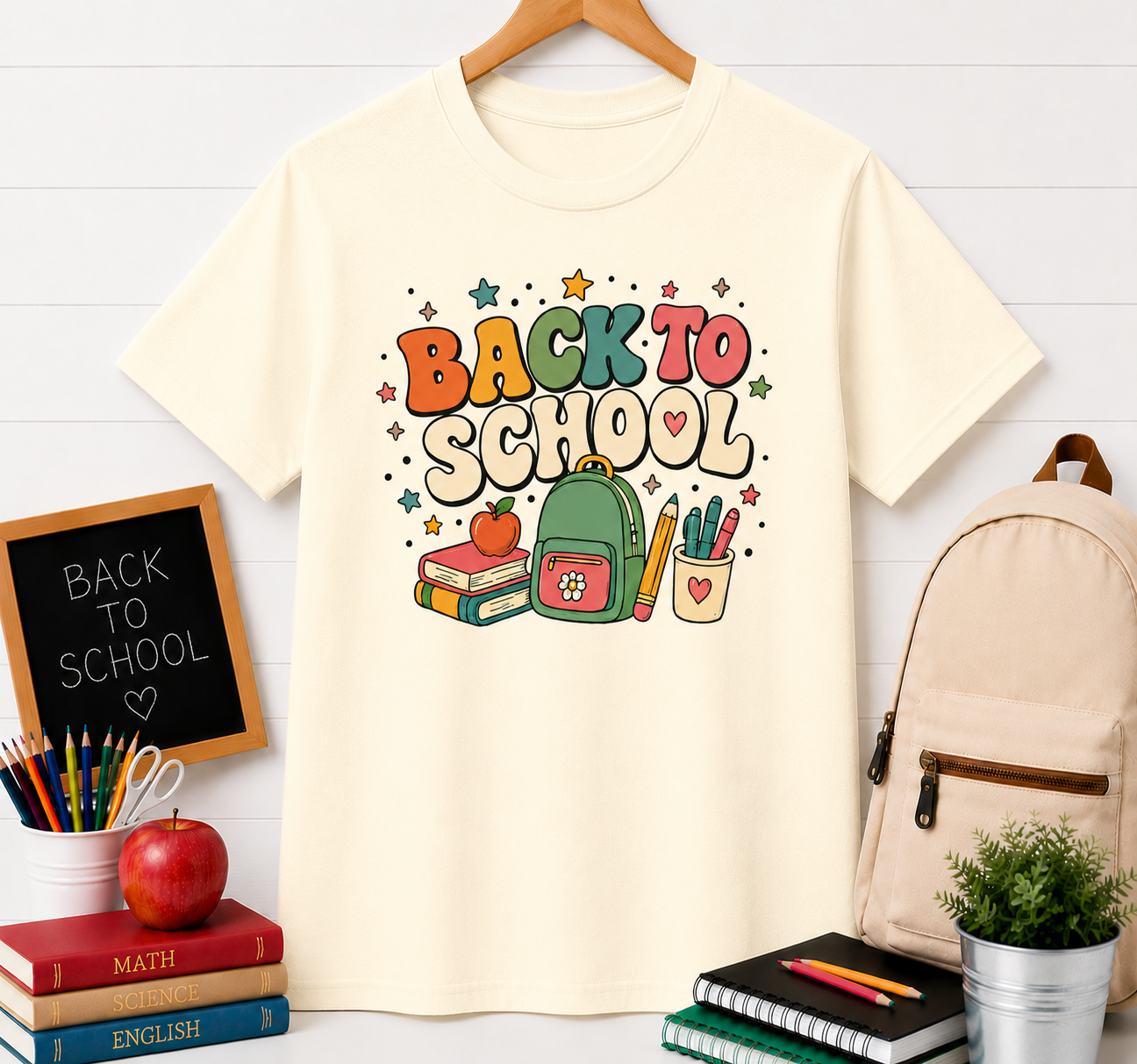 Back to School Kids T‑Shirt — Cute Backpack & Supplies Graphic Tee