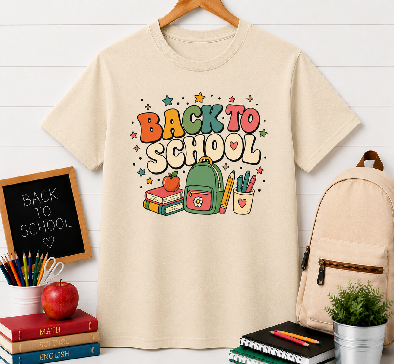 Back to School Kids T‑Shirt — Cute Backpack & Supplies Graphic Tee
