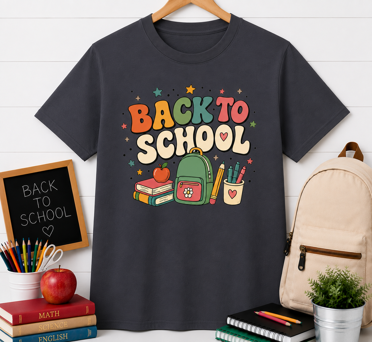Back to School Kids T‑Shirt — Cute Backpack & Supplies Graphic Tee