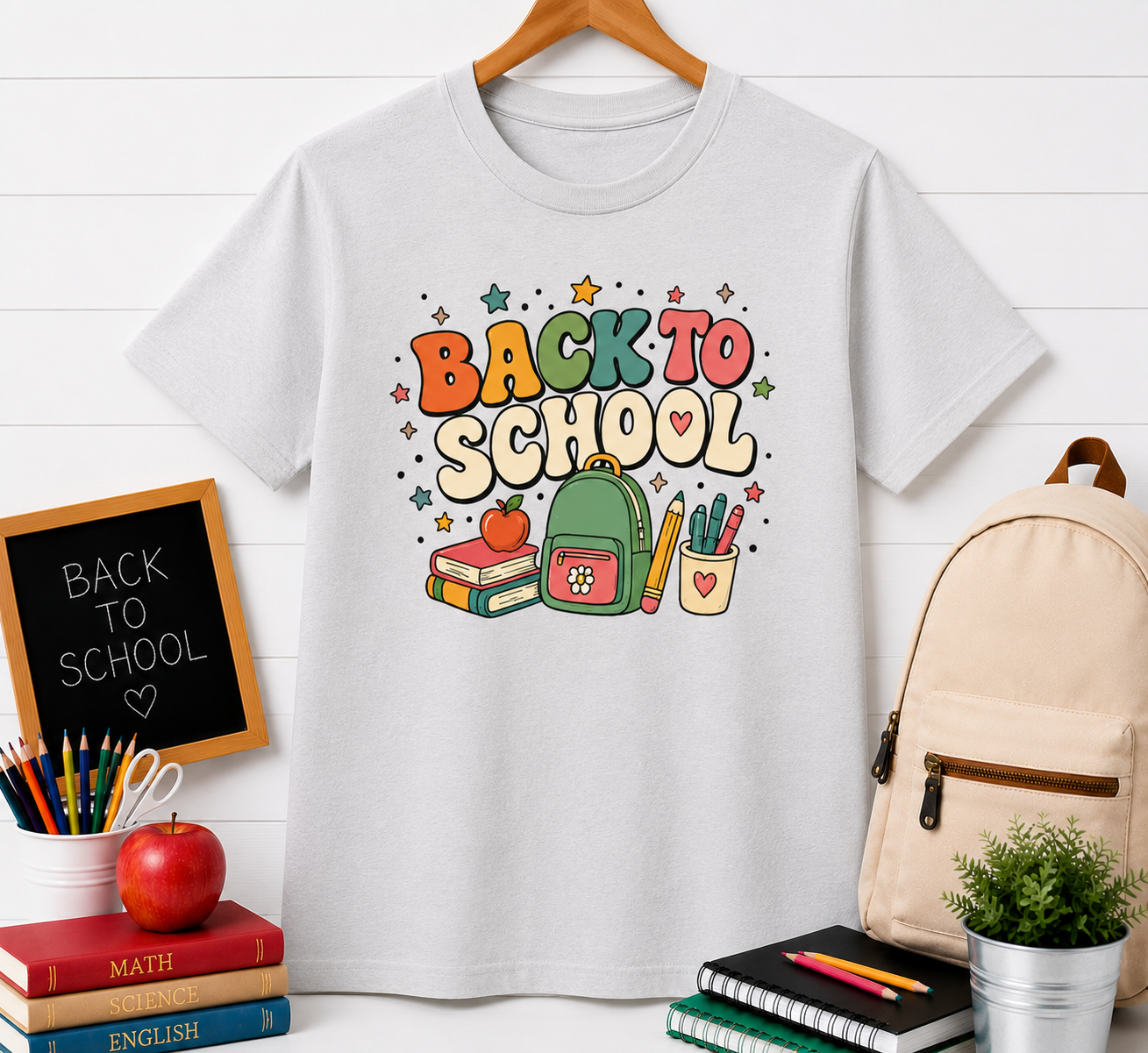 Back to School Kids T‑Shirt — Cute Backpack & Supplies Graphic Tee