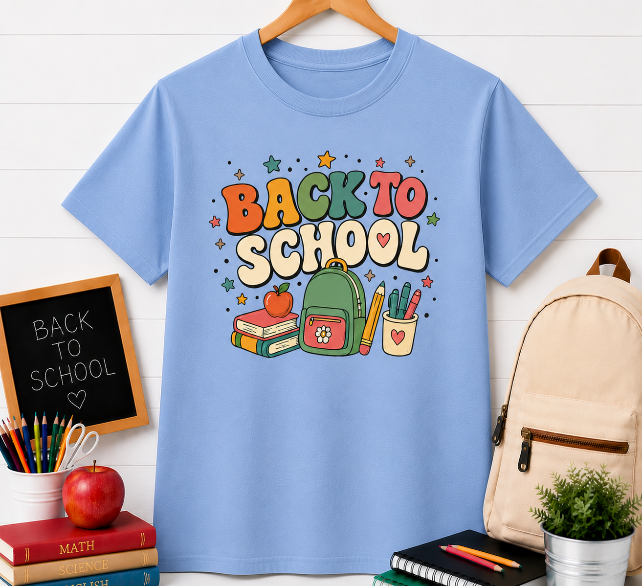 Back to School Kids T‑Shirt — Cute Backpack & Supplies Graphic Tee