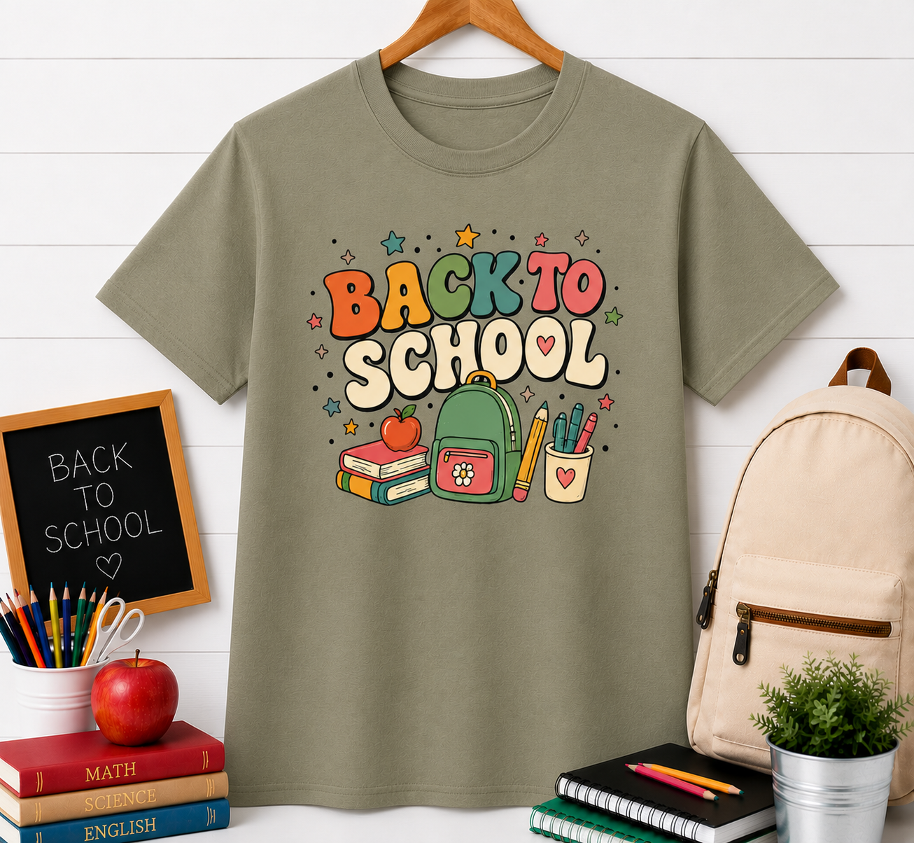 Back to School Kids T‑Shirt — Cute Backpack & Supplies Graphic Tee