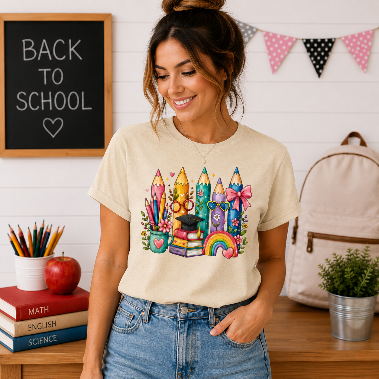 Kids' Colored Pencils Graphic Tee — Cute Rainbow Back-to-School T-Shirt