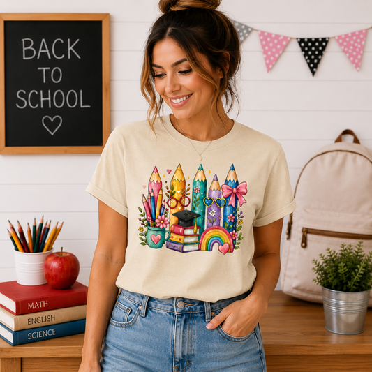 Kids' Colored Pencils Graphic Tee — Cute Rainbow Back-to-School T-Shirt