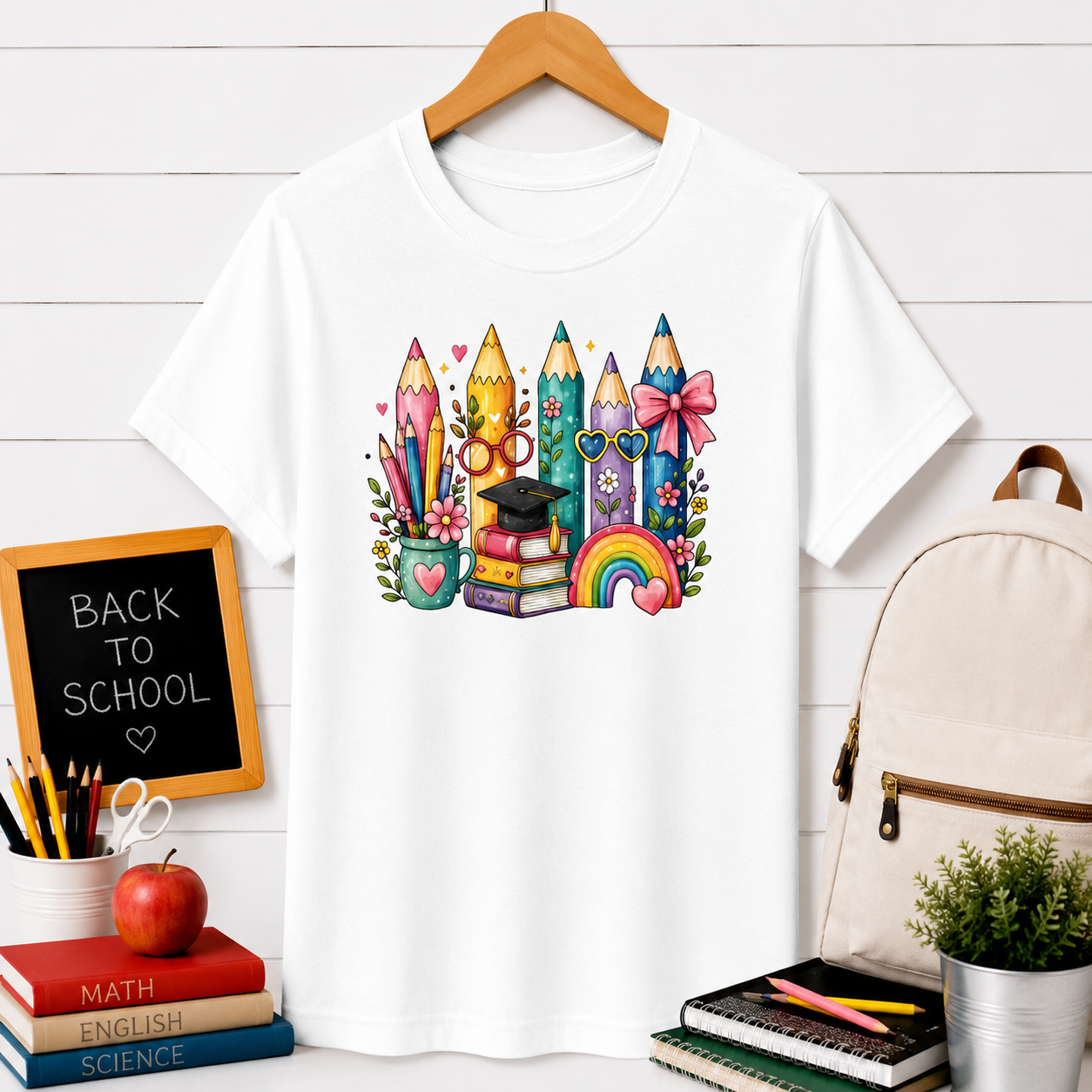 Kids' Colored Pencils Graphic Tee — Cute Rainbow Back-to-School T-Shirt