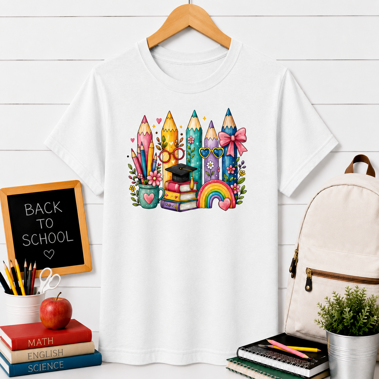 Kids' Colored Pencils Graphic Tee — Cute Rainbow Back-to-School T-Shirt