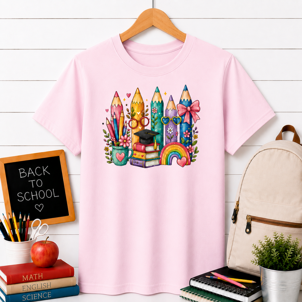 Kids' Colored Pencils Graphic Tee — Cute Rainbow Back-to-School T-Shirt