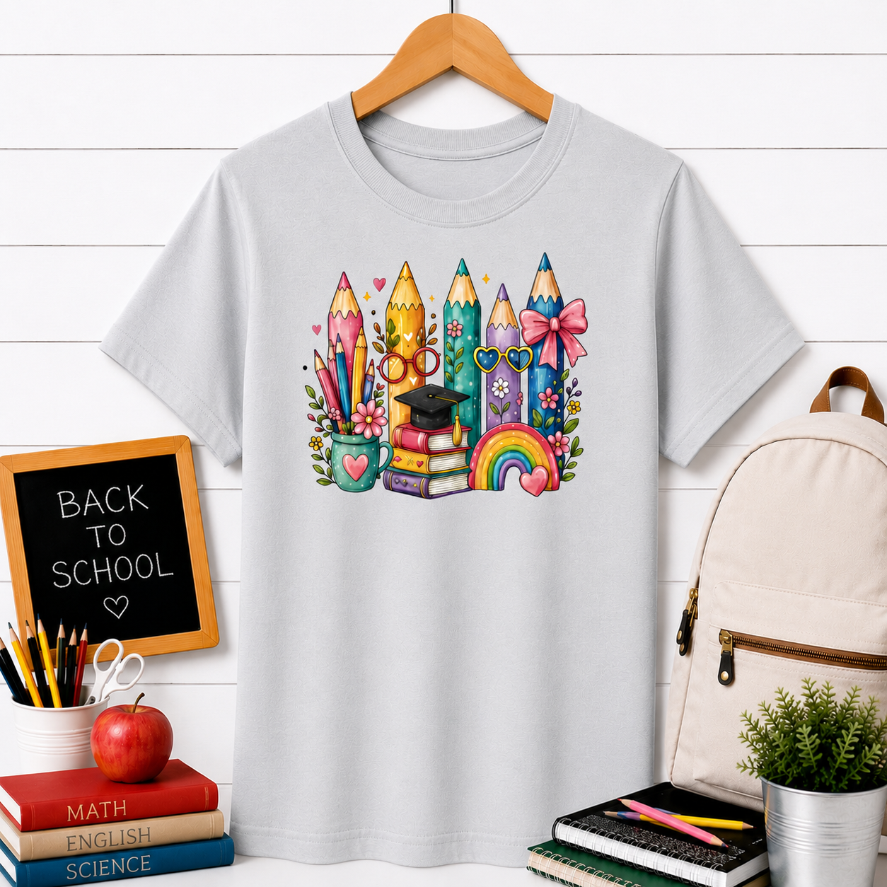 Kids' Colored Pencils Graphic Tee — Cute Rainbow Back-to-School T-Shirt