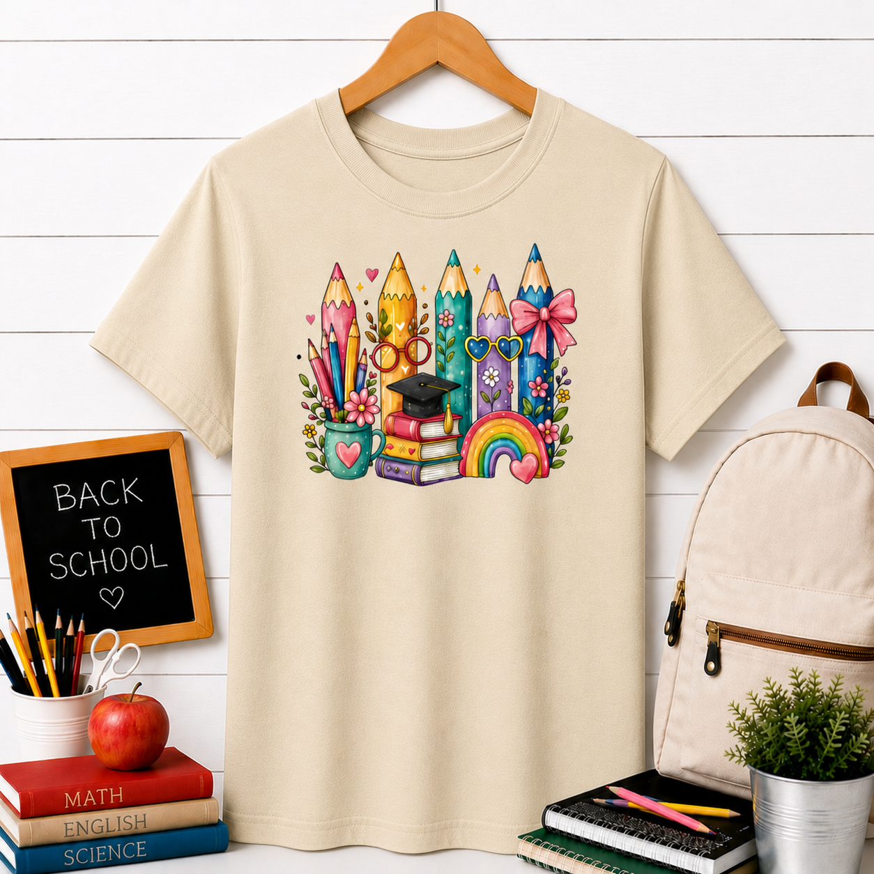 Kids' Colored Pencils Graphic Tee — Cute Rainbow Back-to-School T-Shirt