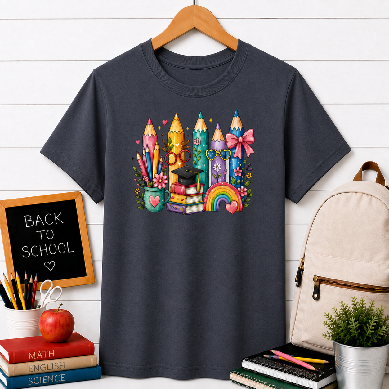 Kids' Colored Pencils Graphic Tee — Cute Rainbow Back-to-School T-Shirt