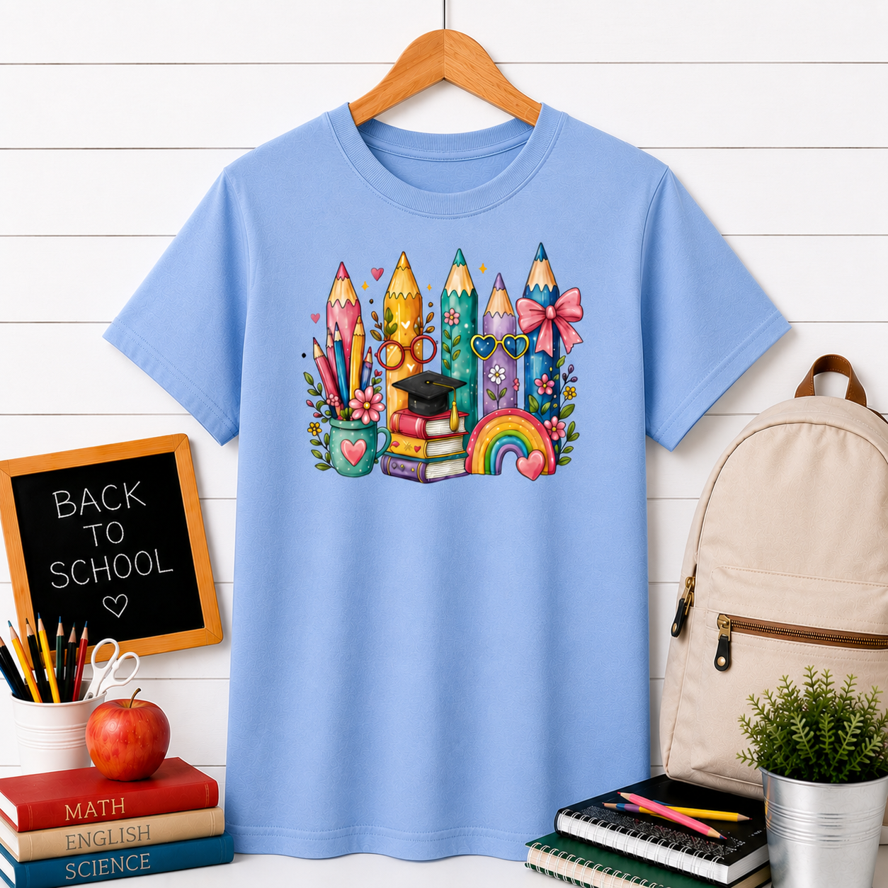 Kids' Colored Pencils Graphic Tee — Cute Rainbow Back-to-School T-Shirt