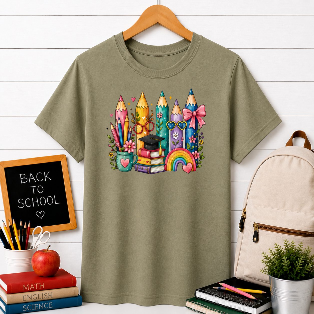 Kids' Colored Pencils Graphic Tee — Cute Rainbow Back-to-School T-Shirt