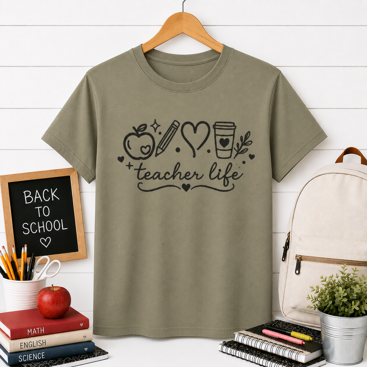 Teacher Life T‑Shirt — Cute Apple, Pencil & Coffee Design for Educators