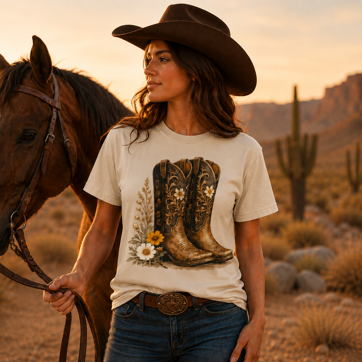Cowgirl Boots Floral Tee — Western Cowboy Boot Graphic T-Shirt