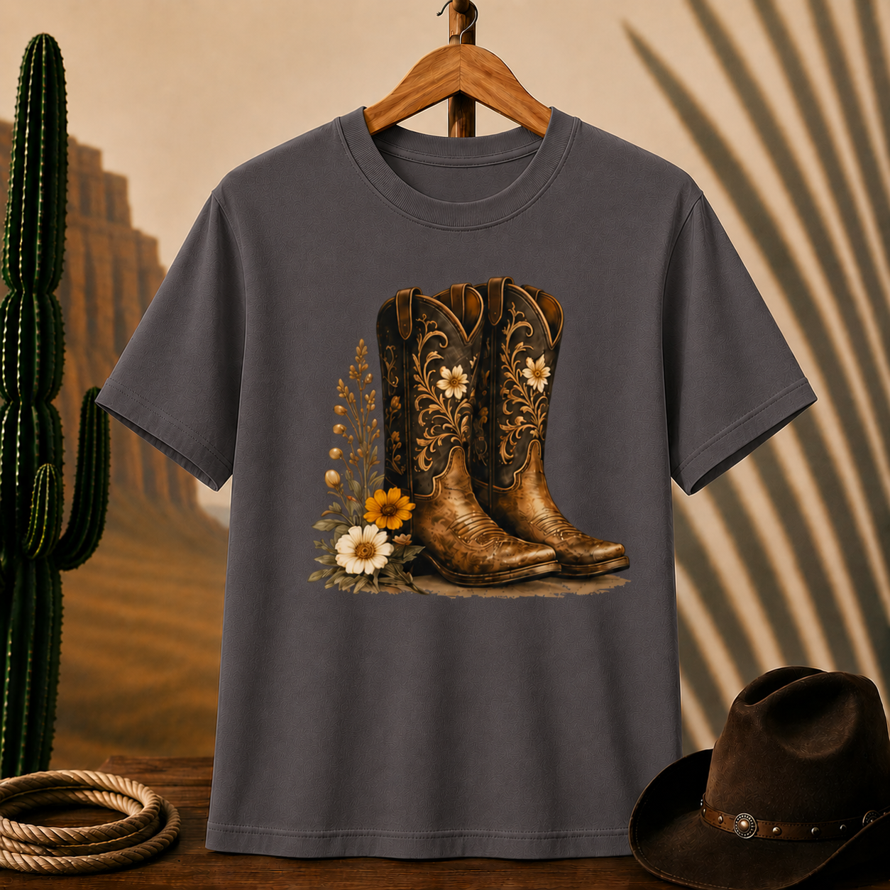 Cowgirl Boots Floral Tee — Western Cowboy Boot Graphic T-Shirt