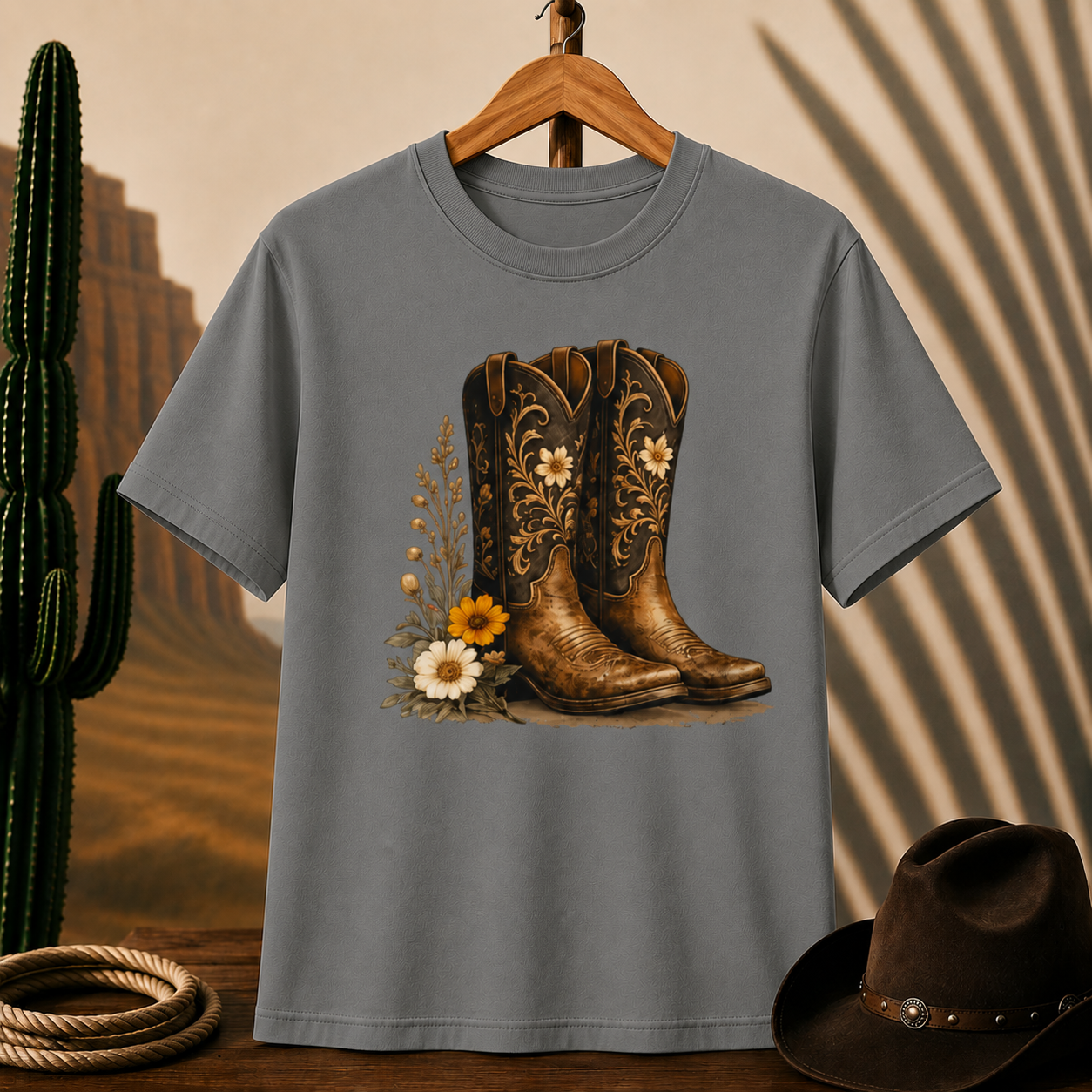 Cowgirl Boots Floral Tee — Western Cowboy Boot Graphic T-Shirt
