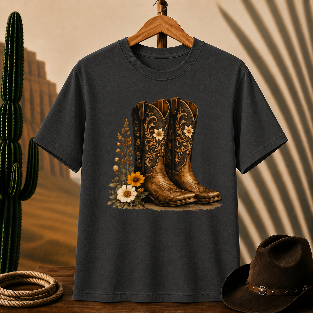 Cowgirl Boots Floral Tee — Western Cowboy Boot Graphic T-Shirt