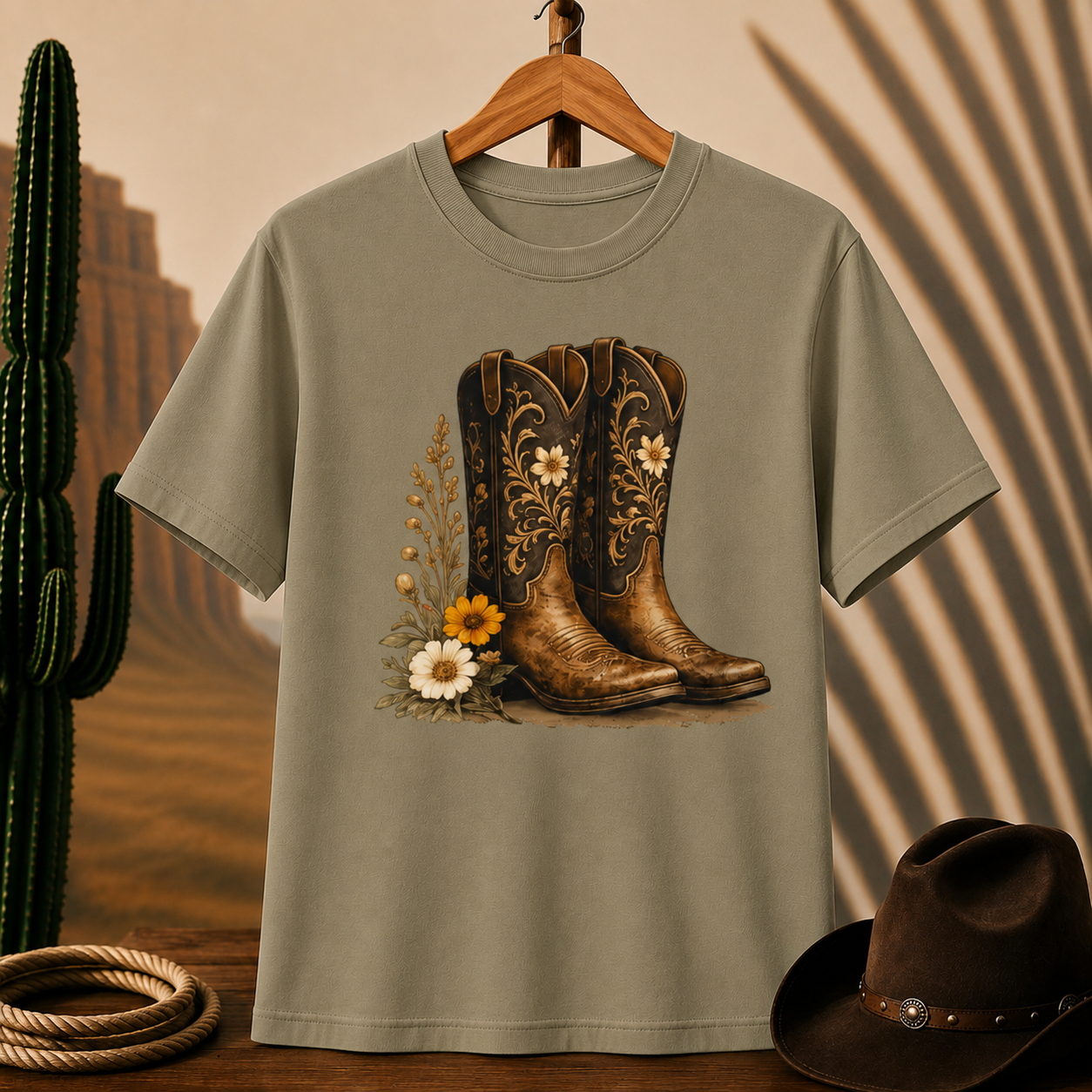 Cowgirl Boots Floral Tee — Western Cowboy Boot Graphic T-Shirt