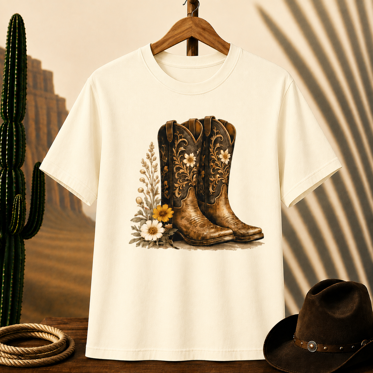 Cowgirl Boots Floral Tee — Western Cowboy Boot Graphic T-Shirt