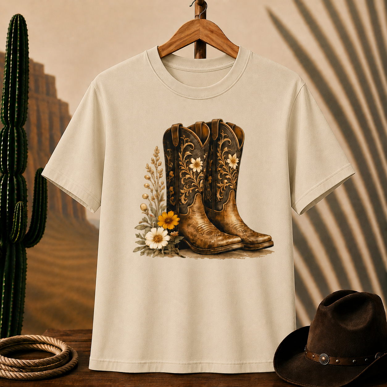 Cowgirl Boots Floral Tee — Western Cowboy Boot Graphic T-Shirt