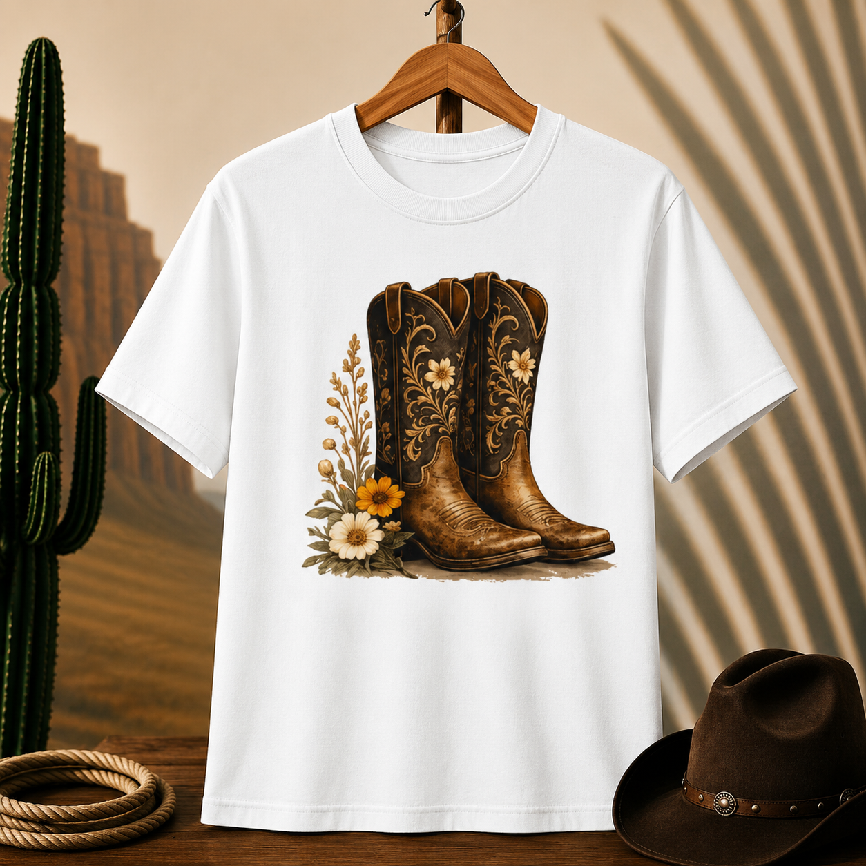 Cowgirl Boots Floral Tee — Western Cowboy Boot Graphic T-Shirt