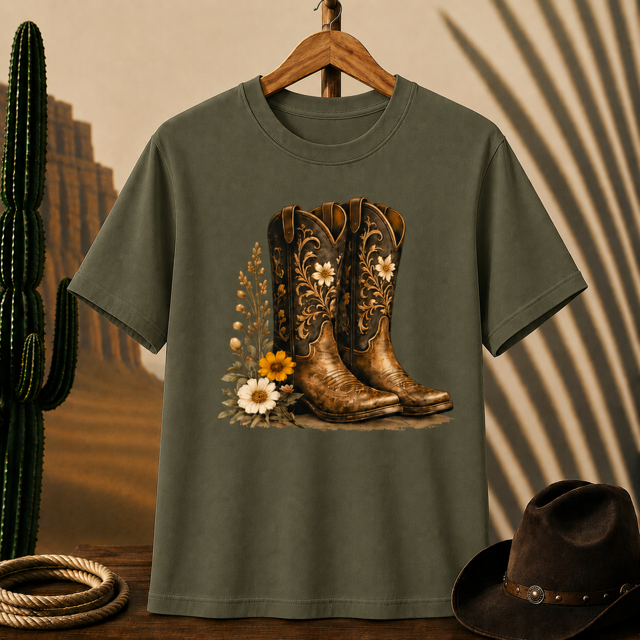 Cowgirl Boots Floral Tee — Western Cowboy Boot Graphic T-Shirt