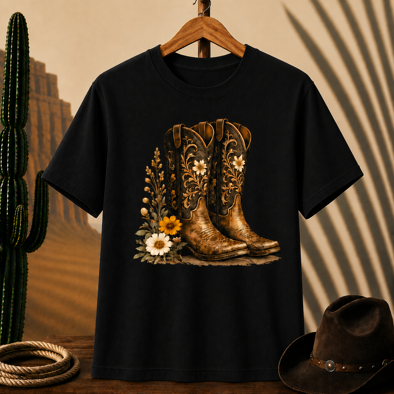 Cowgirl Boots Floral Tee — Western Cowboy Boot Graphic T-Shirt
