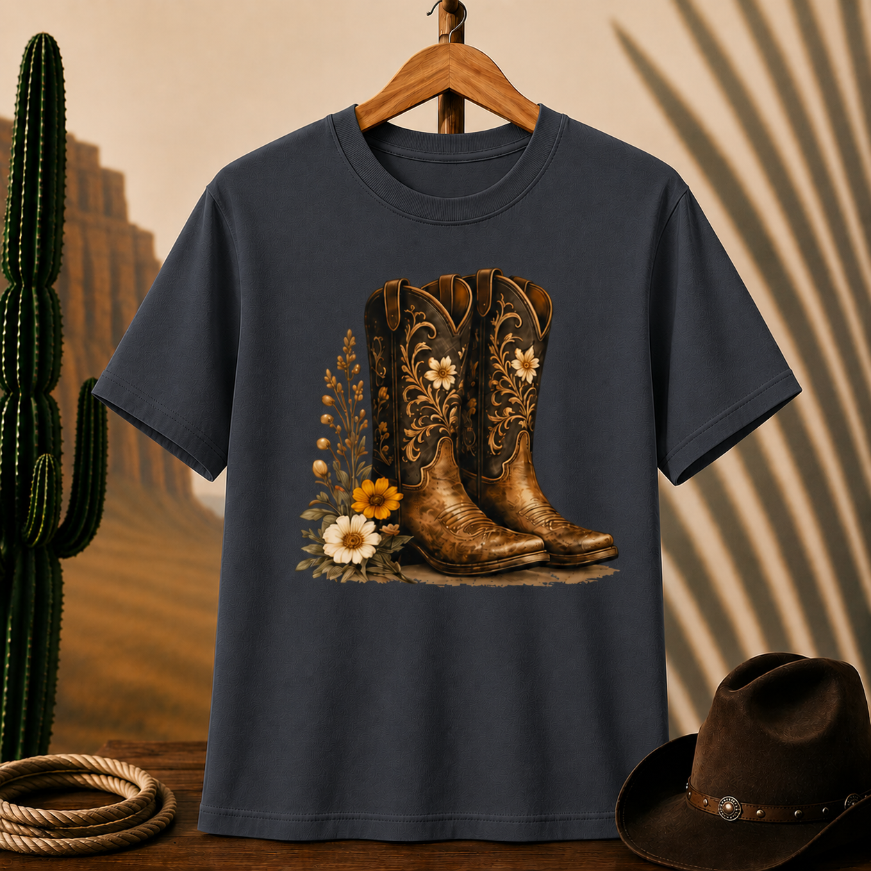 Cowgirl Boots Floral Tee — Western Cowboy Boot Graphic T-Shirt