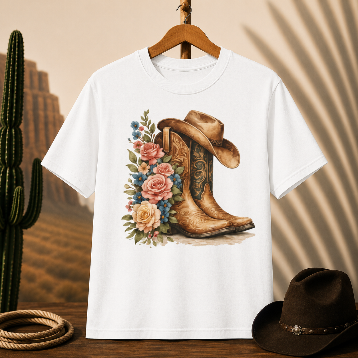 Cowboy Boots & Roses T-Shirt — Western Floral Graphic Tee