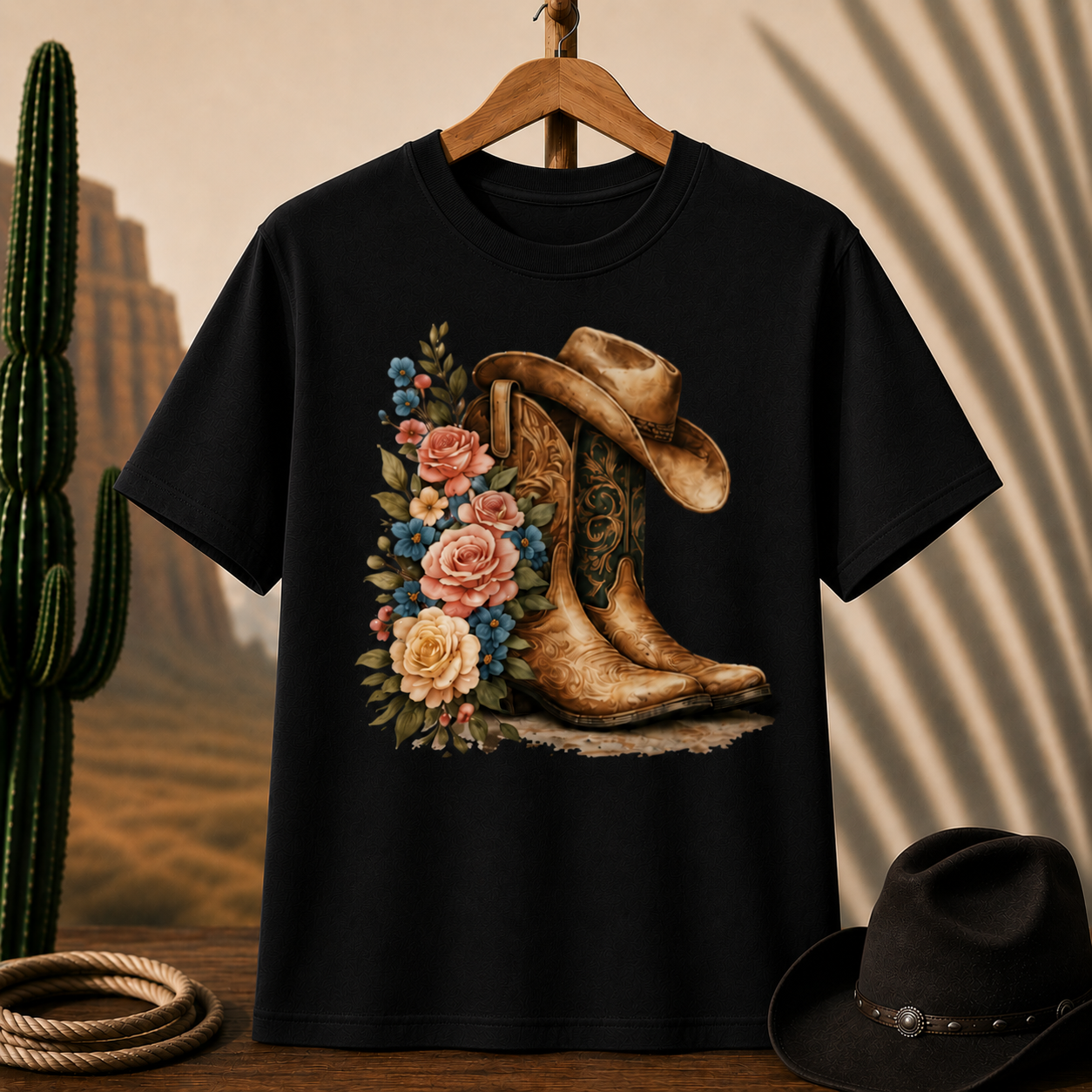 Cowboy Boots & Roses T-Shirt — Western Floral Graphic Tee